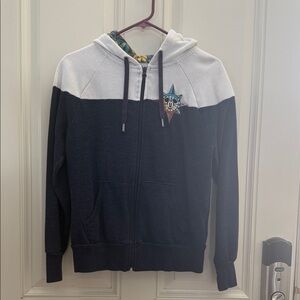 Unbranded Navy and White Zip-Up Hoodie with Graphic Detail